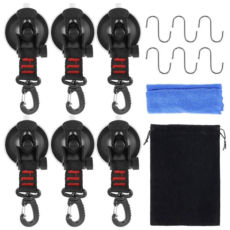 6 Stück Saugnapf Haken Camping,360° Drehbarem Robuste Saughaken Extra Stark,Tragbarer Saugnapf Camping Set mit D-Ring Gurthaken,Multifunktionaler Haken für Auto Seitige Markisen Zelte Wohnmobil(6PCS) von Guniata