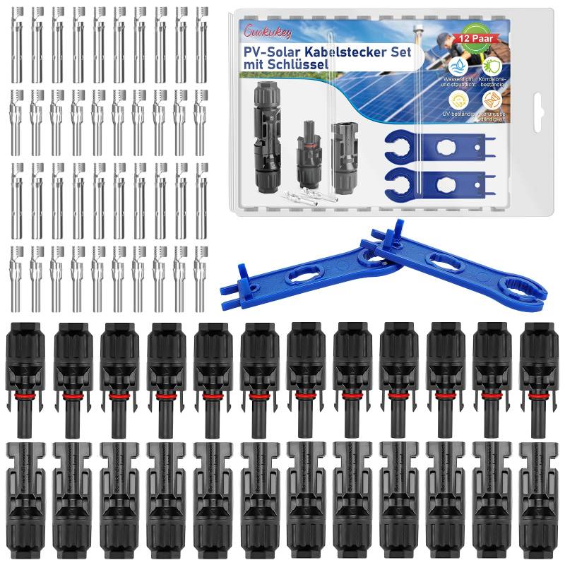 12 Paar Solarstecker Satz,Guokukey PV Solar Stecker Männlich/Weiblich Steckers Solaranlage Solarpanel Kabelstecker,IP67 Solar Verbinder Photovoltaik Steckverbinder für 2.5/4/6 mm² von Guokukey