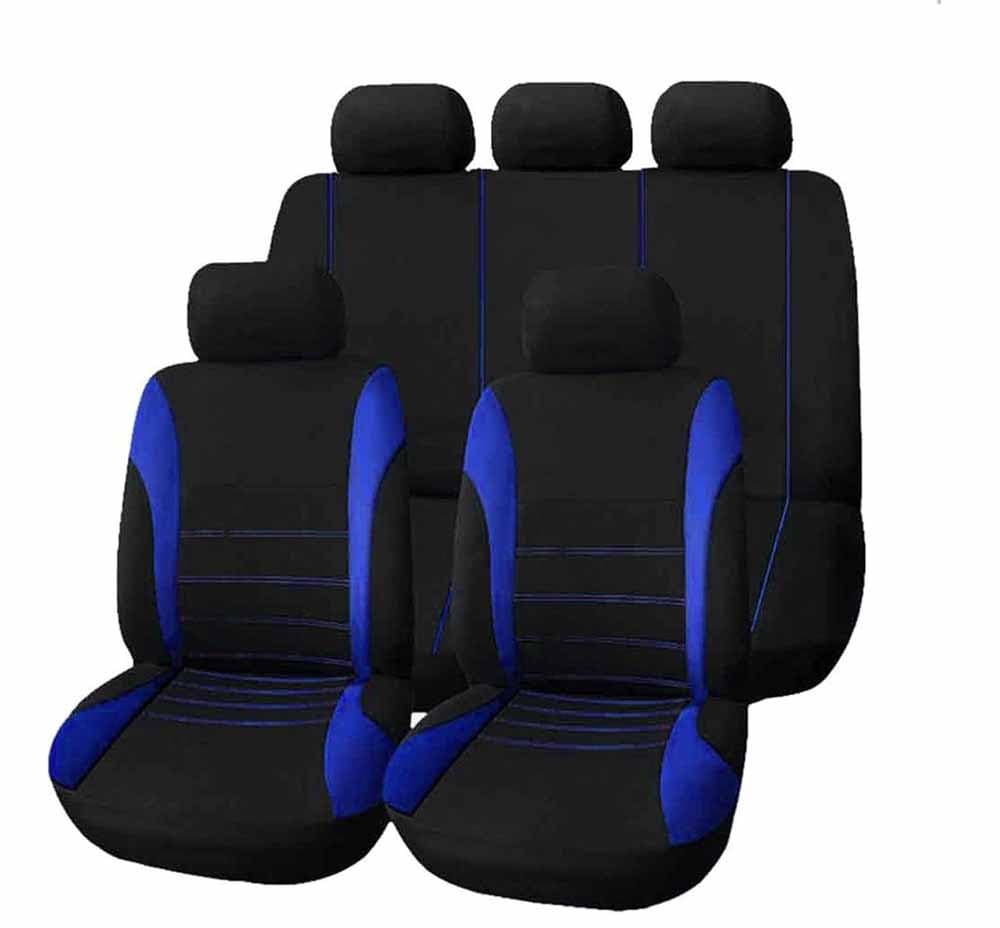 GuriDo SitzbezüGe Auto Set füR Sk-oda Scala 2018-2025, AutositzbezüGe Sitzer SchonbezüGe Atmungsaktiv Anti-Rutsch Sitzkissen Protektoren InnenzubehöR,A/9pcs Set Blue von GuriDo