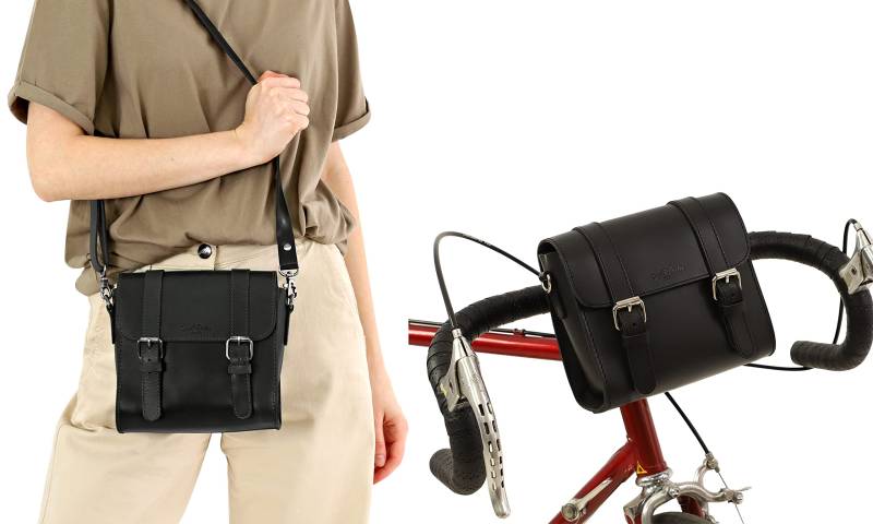 Gusti Lenkertasche Leder - Beryl B. Damen und Herren Umhängetasche Fahrradtasche Ledertasche Vintage Leder Schwarz von Gusti