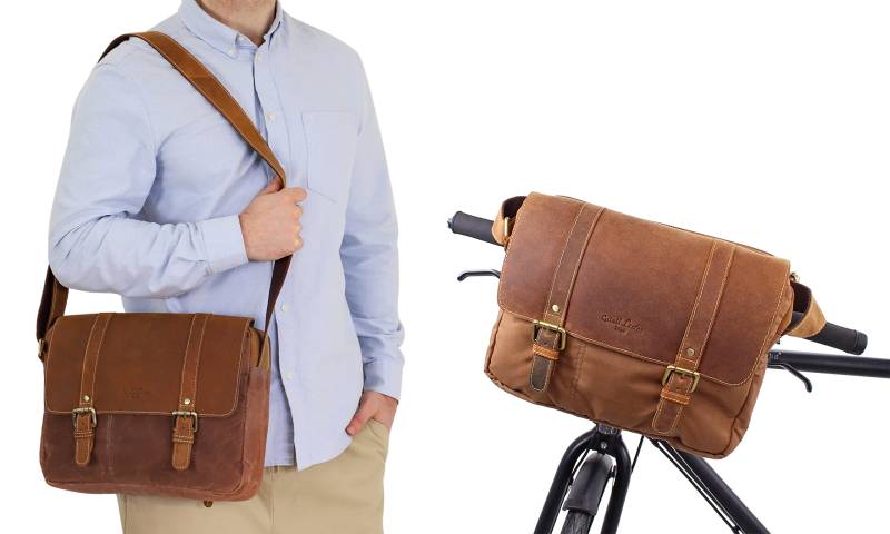 Gusti Lenkertasche Leder- Odiel D. Lenkertasche inkl. Platte Umhängetasche Fahrradtasche Tablet Ledertasche Vintage Braun Leder von Gusti