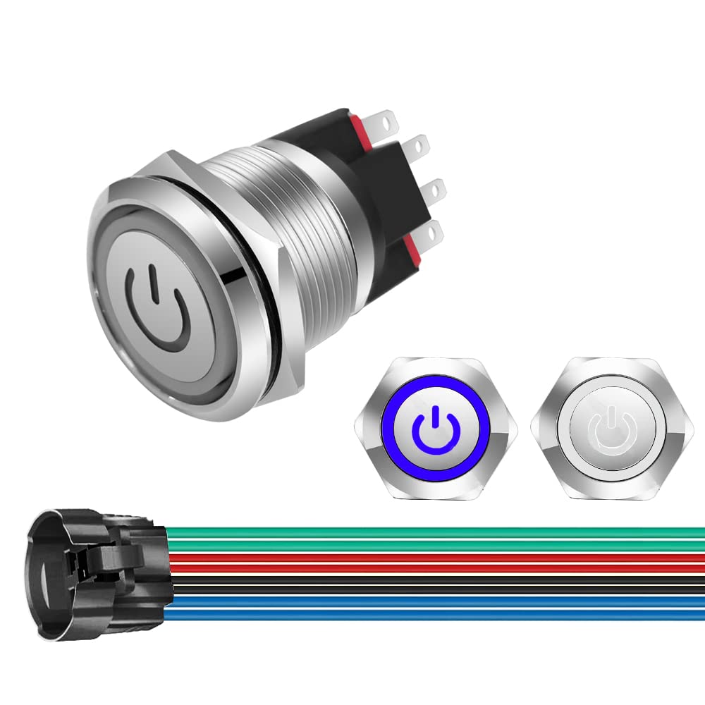 GUUZI 220V-230V/10A 22mm Selbstverriegelung Druckknopfschalter NO/NC Wasserdicht Blau/Weiß LED-Licht Beleuchteter Metall-Power-Start-Drucktaster mit Steckdosensteckerkabel GUUZI 220V-230V/10A 22mm Selbstverriegelung Druckknopfschalter NO/NC Wasserdicht Blau/Weiß LED-Licht Beleuchteter Metall-Power-Start-Drucktaster mit Steckdosensteckerkabel von Guuzi