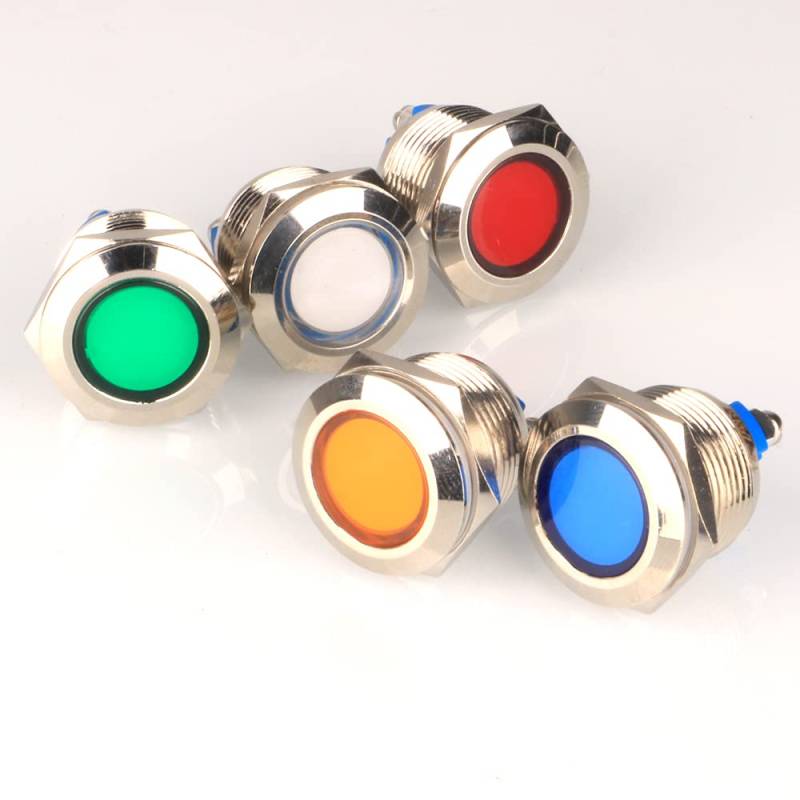 GUUZI 5pcs 12V-24V 19mm LED Metall Kontrollleuchte wasserdichte Signallampe Rot Grün mit Draht von Guuzi