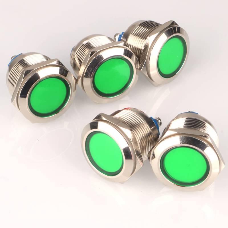 GUUZI 5pcs 12V-24V 22mm LED Metallkontrollleuchte wasserdichte Signallampe mit Draht(Grün) von Guuzi