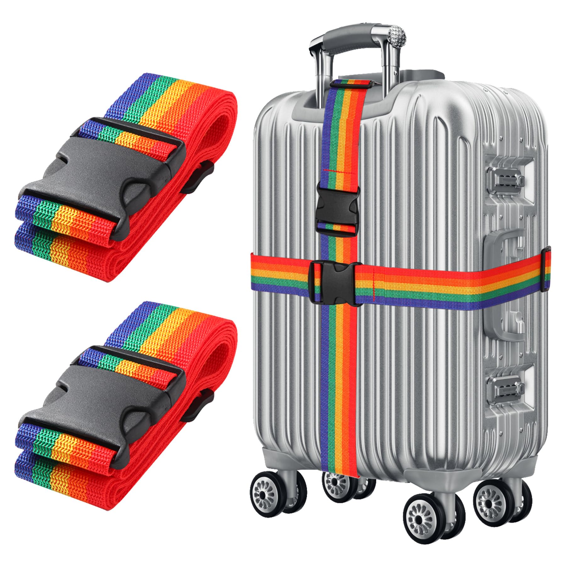 Bunt Koffergurt Koffer Band 195cm Gepäckgurt Lang Koffer Gepäckgurte Kofferband Gurt mit klickverschluss Kofferbänder 2er Set Verstellbare Koffer Gepäckgurte Luggage Strap für Koffer von Gyxcelc