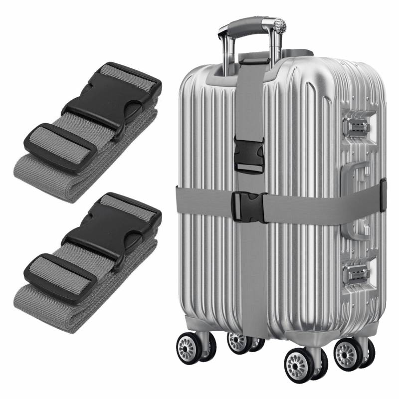 Grau Koffergurt Koffer Band 195cm Gepäckgurt Lang Koffer Gepäckgurte Kofferband Gurt mit klickverschluss Kofferbänder 2er Set Verstellbare Koffer Gepäckgurte Luggage Strap für Koffer von Gyxcelc