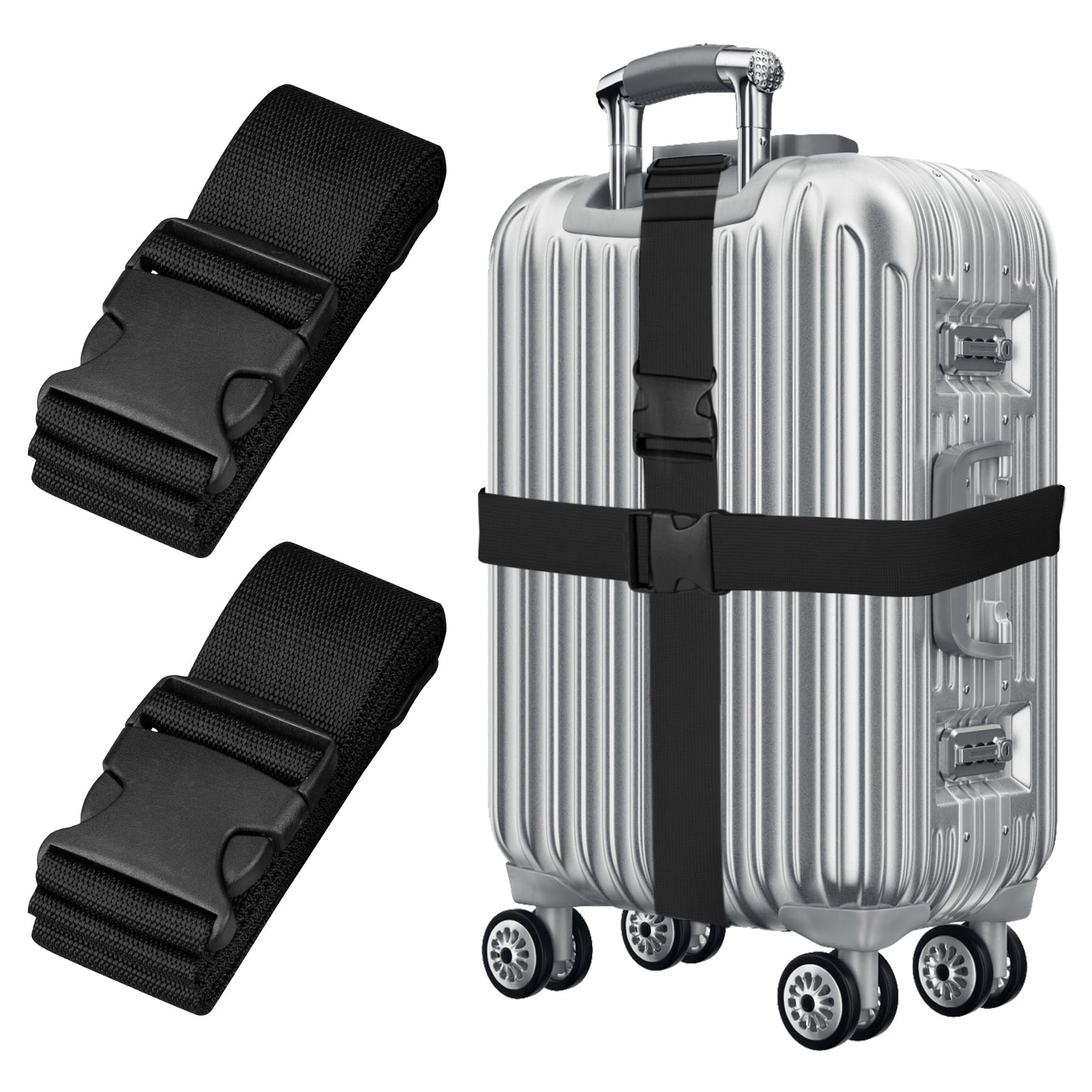 Schwarz Koffergurt Koffer Band 195cm Gepäckgurt Lang Koffer Gepäckgurte Kofferband Gurt mit klickverschluss Kofferbänder 2er Set Verstellbare Koffer Gepäckgurte Luggage Strap für Koffer von Gyxcelc