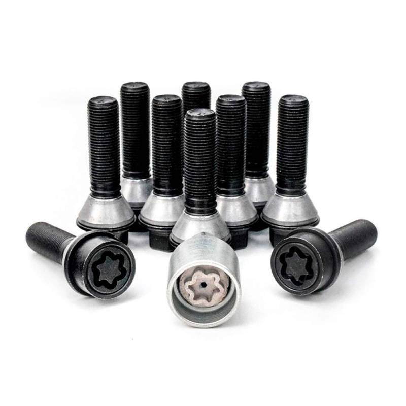 H&R Radschrauben Satz Kegelbund mit bewegliche Kegelbund M14x1.25 - Länge 46mm - Schwarz - 10 Stück (z.B. kompatibel mit BMW) - inkl. Felgenschloss von H&R