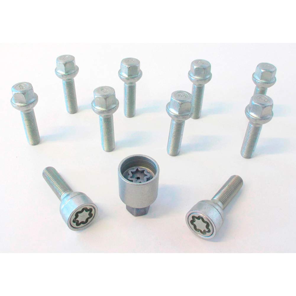 H&R Radschrauben Satz Kugelbund R12 M12x1.50 - Länge 52mm - 10 Stück (z.B. kompatibel mit Mercedes) - inkl. Felgenschloss von H&R