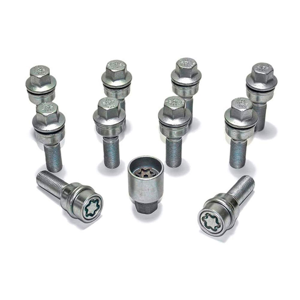 H&R Radschrauben Satz Kugelbund mit bewegliche Kugelbund R14 M14x1.50 - Länge 41mm - 10 Stück (z.B. kompatibel mit Audi Q3, Q5) - inkl. Felgenschloss von H&R