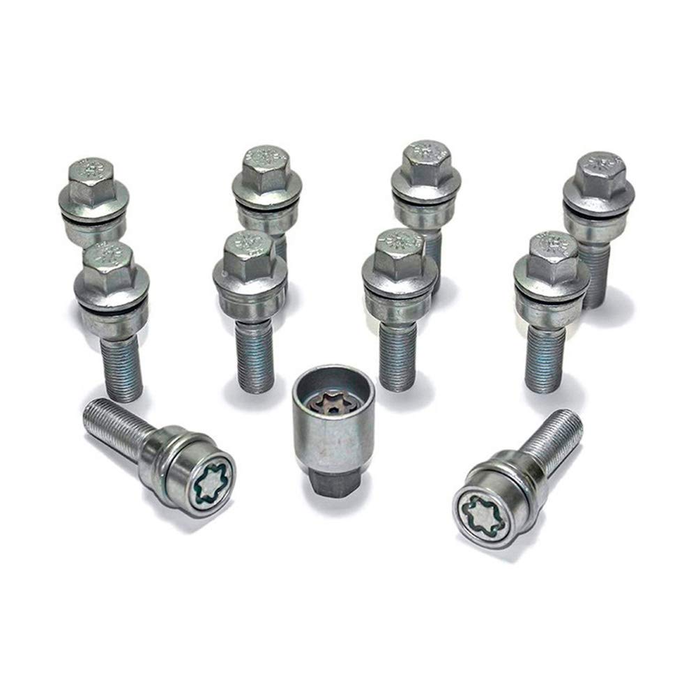 H&R Radschrauben Satz Kugelbund mit bewegliche Kugelbund R14 M14x1.50 - Länge 42mm - 10 Stück (z.B. kompatibel mit Audi Q3, Q5) - inkl. Felgenschloss von H&R