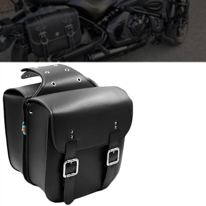 HABRAT Motorrad Satteltasche 2 Stücke Motorrad Seitentasche Leder Vintage Schwarz Braun Satteltaschen Universal Für Kawasaki Motorrad Hecktasche (Farbe : Schwarz) von HABRAT