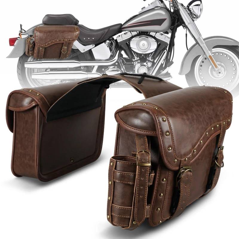 HABRAT Motorrad Satteltasche wasserdichte Motorrad-Aufbewahrungs-Seitentaschen Leder-Motorrad-Satteltaschen Großes Fassungsvermögen Ausflugsgepäck Motorrad Hecktasche (Farbe : Schwarz) von HABRAT
