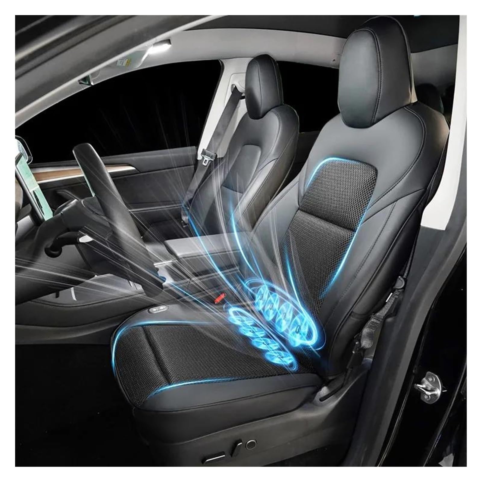 HABRAT Sitzbezüge Für Tesla Für Modell 3 Y Belüftung Sitze Abdeckung Atmungsaktiv Mit Fan EIS Seide Sitzkissen Auto Zubehör Sitz Protektoren Autositzbezüg (Color : Schwarz) von HABRAT