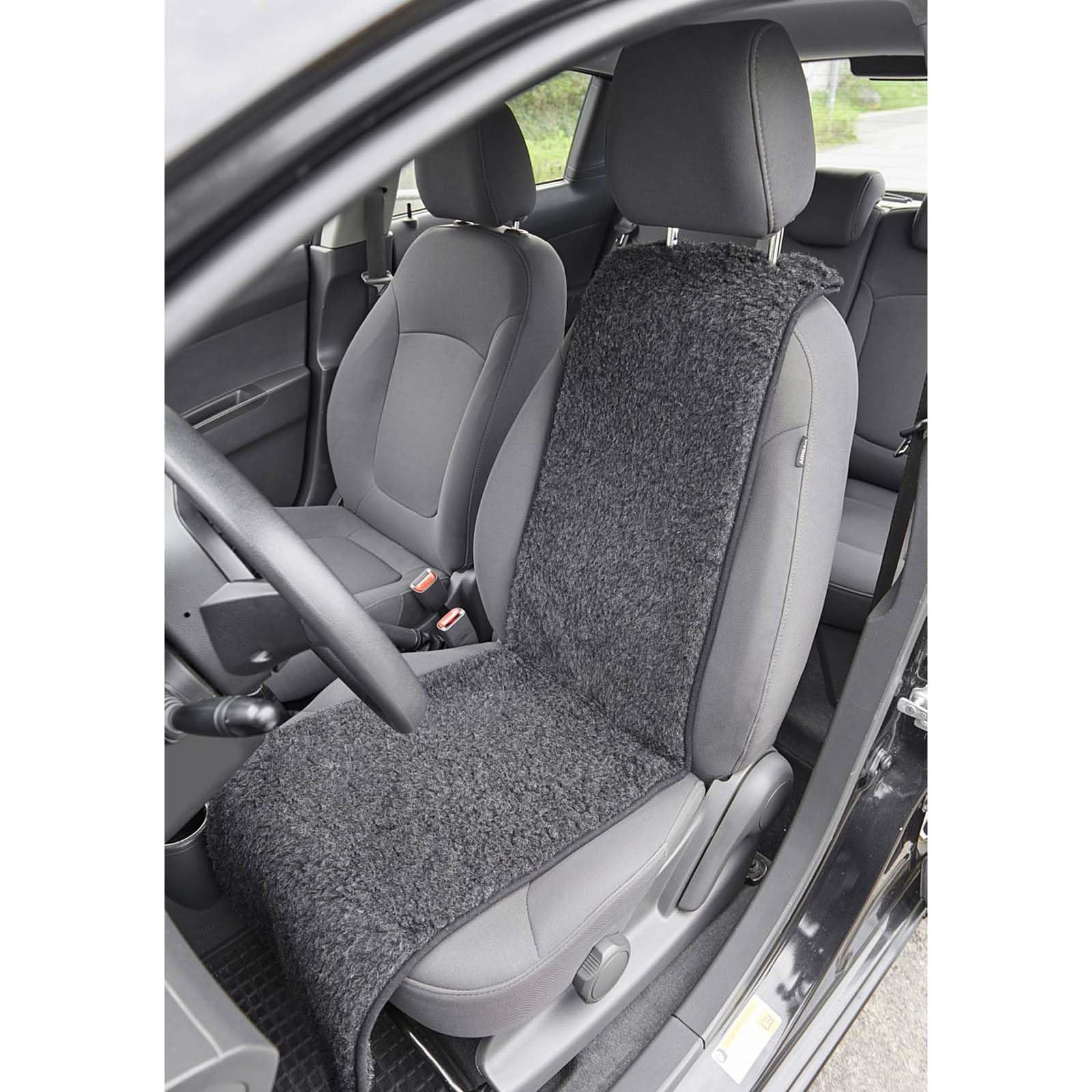 HAC24 2X Universal Schurwolle Auto Sitzauflage Schwarz Pkw Sitzschoner Sitzaufleger Wolle Schonbezug Autositzauflage von HAC24
