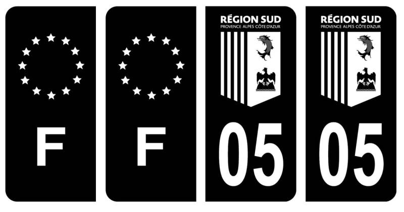 HADEXIA Nummernschild-Aufkleber, französisches Departement 05, Alpen Region Süd, Schwarz und F, Frankreich, 4 Stück von HADEXIA