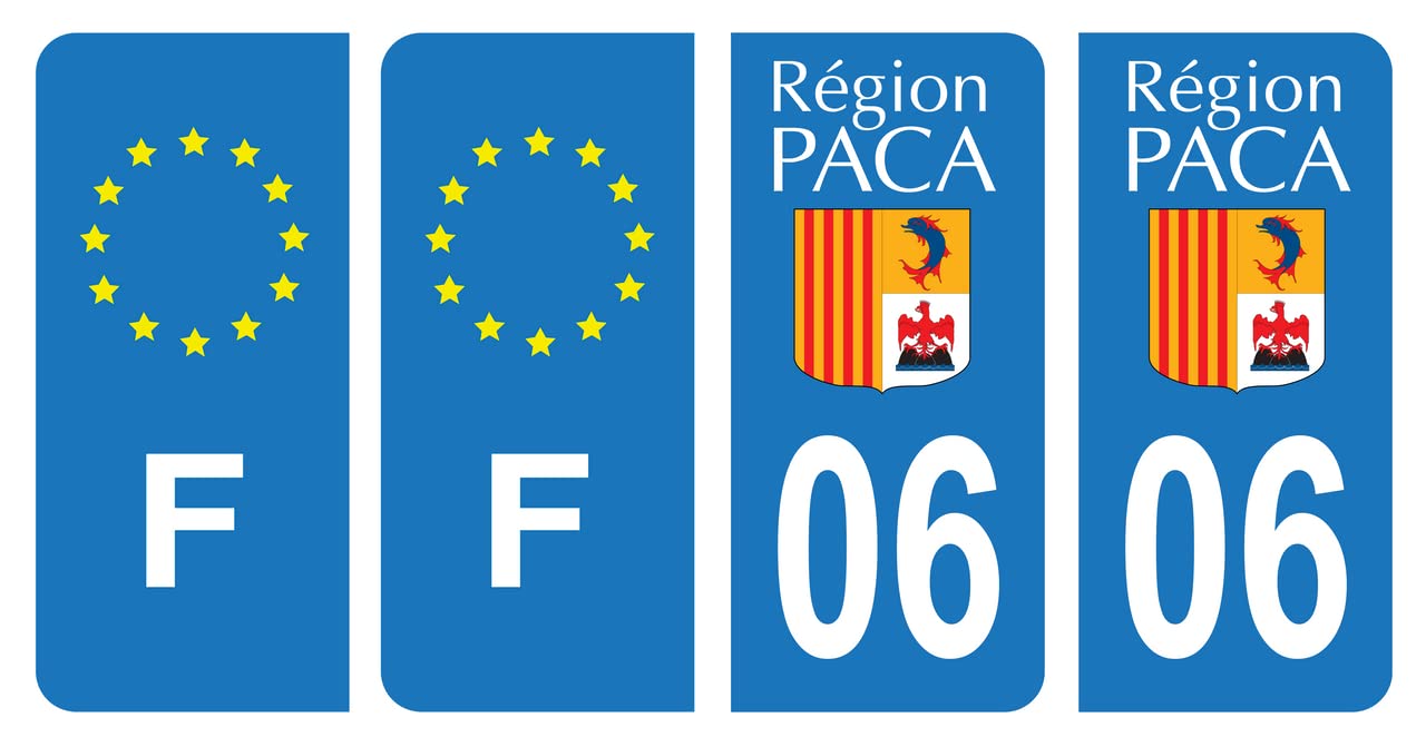HADEXIA Aufkleber für Nummernschild, Departement 06 Alpes-Maritimes Alpes-Maritimes Alpes-Region PACA & F Frankreich Europa, 4 Stück von HADEXIA