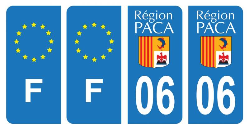 HADEXIA Aufkleber für Nummernschild, Departement 06 Alpes-Maritimes Alpes-Maritimes Alpes-Region PACA & F Frankreich Europa, 4 Stück von HADEXIA