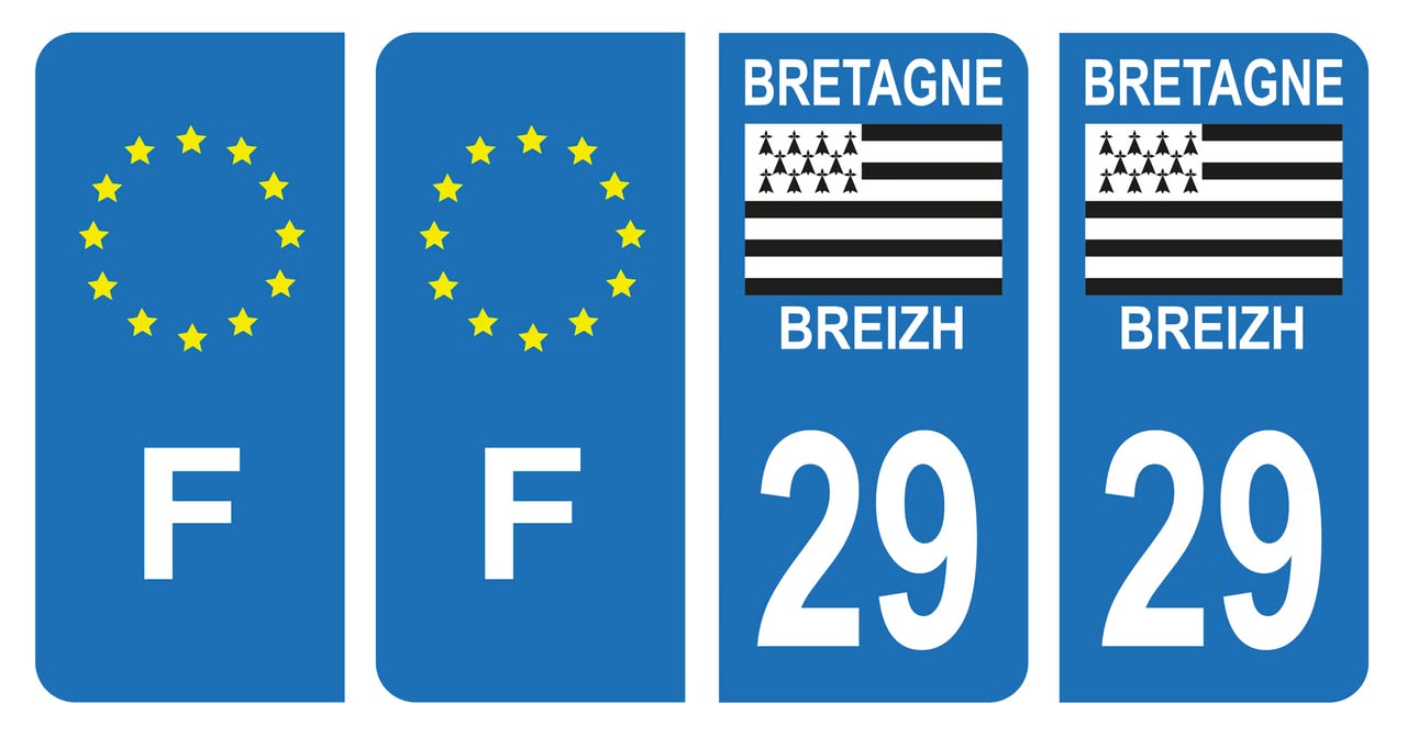 HADEXIA Nummernschild-Aufkleber, französisches Departement 29, Finistère Region Bretagne Breizh, Symbol & F Frankreich, 4 Stück von HADEXIA