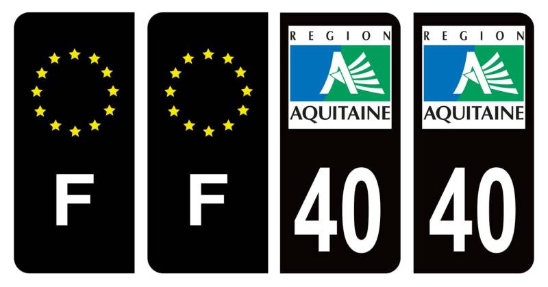 HADEXIA Nummernschild-Aufkleber, französisches Departement 40 Landes Alte Region Aquitaine Schwarz, Farbe & F Frankreich, 4 Stück von HADEXIA