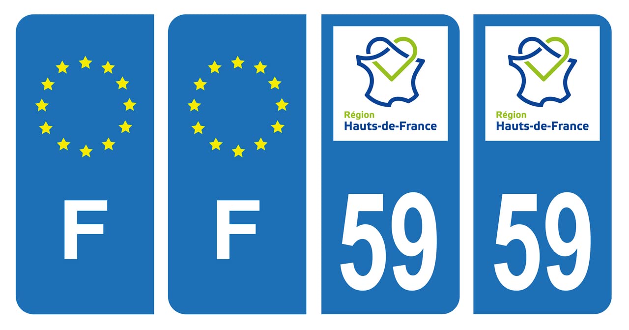 HADEXIA Nummernschild-Aufkleber, französisches Departement 59, Nord Region High De-France & F Frankreich, 4 Stück von HADEXIA