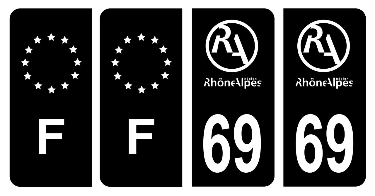 HADEXIA Nummernschild-Aufkleber, französisches Departement 69 Rhône, alte Region Rhône Alpes Schwarz & F France Europe von HADEXIA