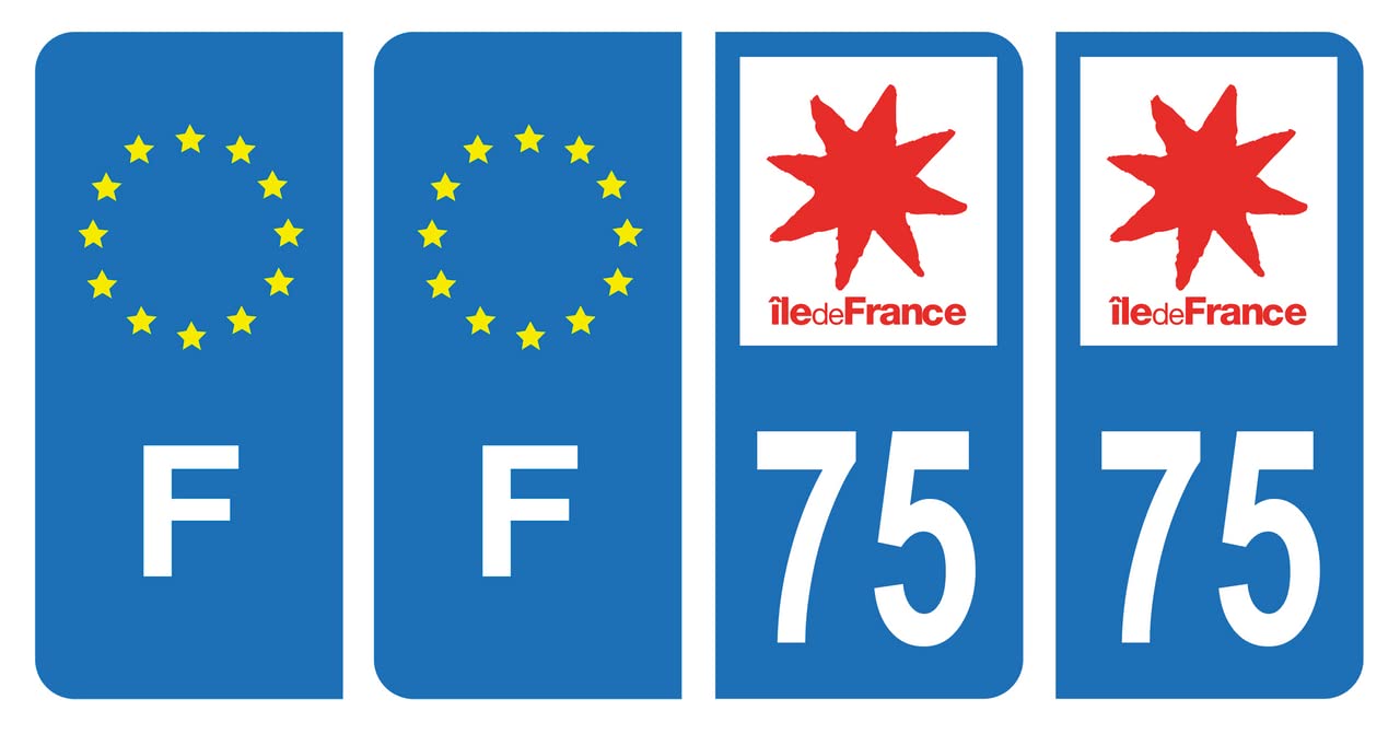 HADEXIA Nummernschild-Aufkleber, französisches Departement 75, Paris Region Ile-de-France & F Frankreich, 4 Stück von HADEXIA