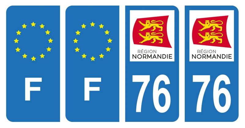 HADEXIA Nummernschild-Aufkleber, französisches Departement 76, Seine-Maritim, Region Normandie & F Frankreich, Europa, 4 Stück von HADEXIA