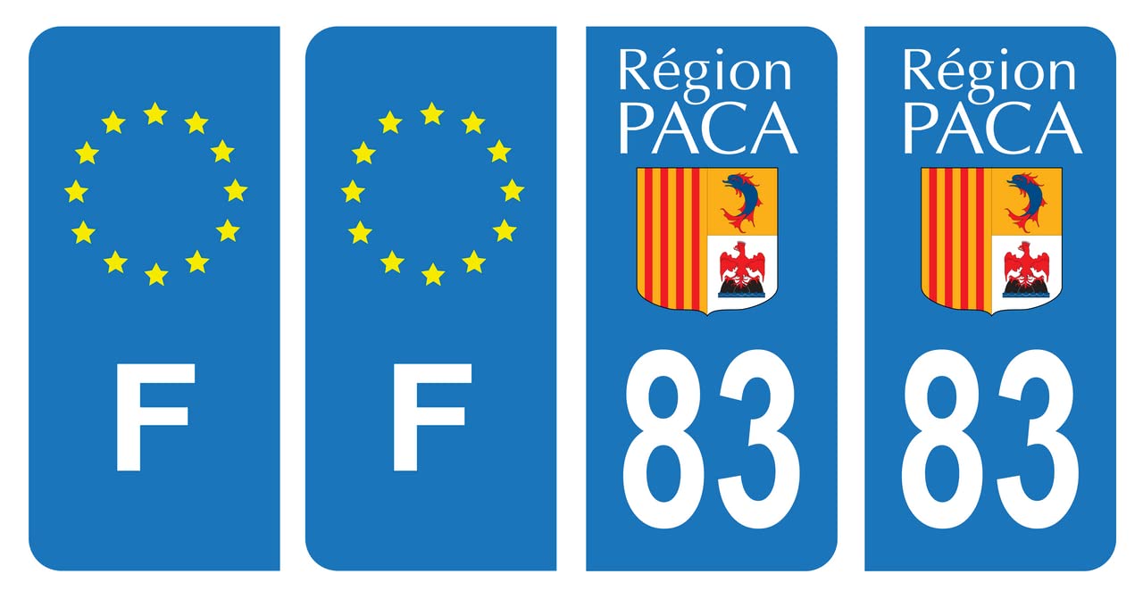 HADEXIA Nummernschild-Aufkleber, französisches Departement 83, Var Alt, Region PACA & F, Frankreich, 4 Stück von HADEXIA