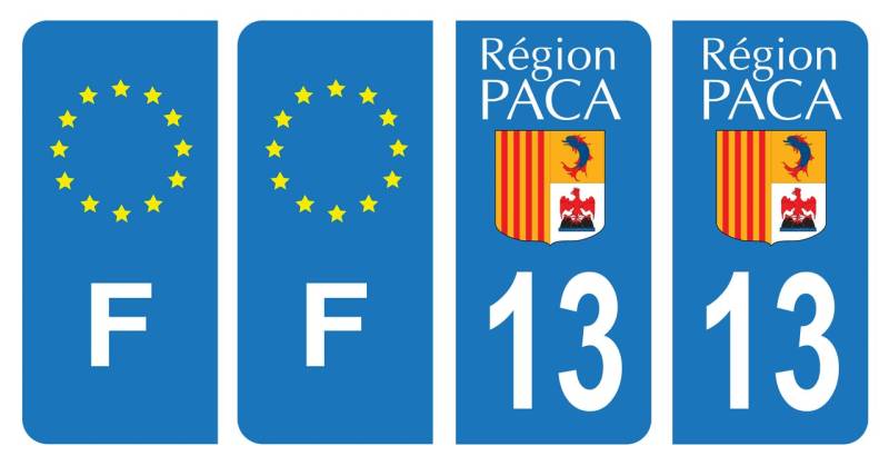 HADEXIA Set mit 4 Aufklebern für Nummernschild, Département 13 Bouches-du-Rhône alte Region PACA & F France Europe von HADEXIA