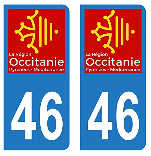 Hadexia Aufkleber für Nummernschild, Auto, Departement 46, Set mit Logo der Region Okzitanien von HADEXIA