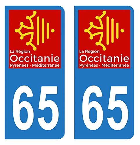 Hadexia Aufkleber für Nummernschild, Auto, Departement 65, Hautes-Pyrénées Logo Region Okzitanien von HADEXIA