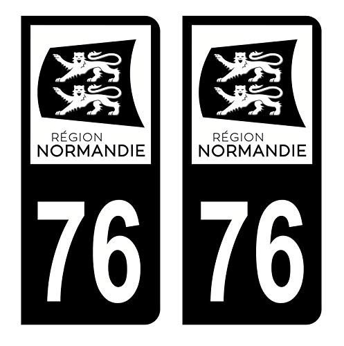Hadexia Aufkleber für Nummernschild, Auto, Departement 76 Seine-Maritime, Logo Region Normandie Full Schwarz, 2 Stück von HADEXIA