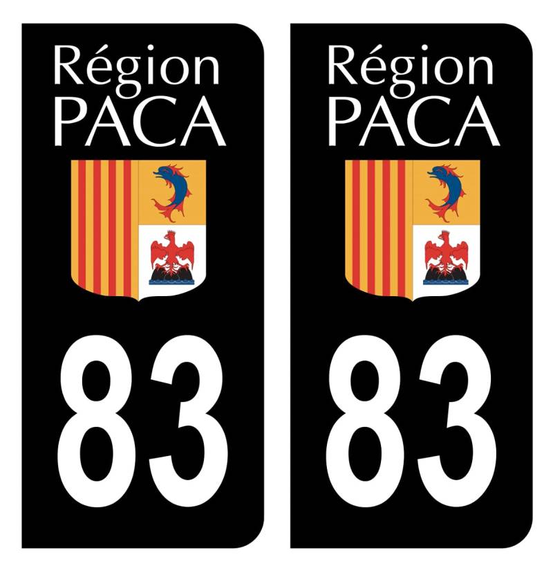 Hadexia Aufkleber für Nummernschild, Auto, Departement 83, Var altes Logo, Region PACA, Schwarz von HADEXIA