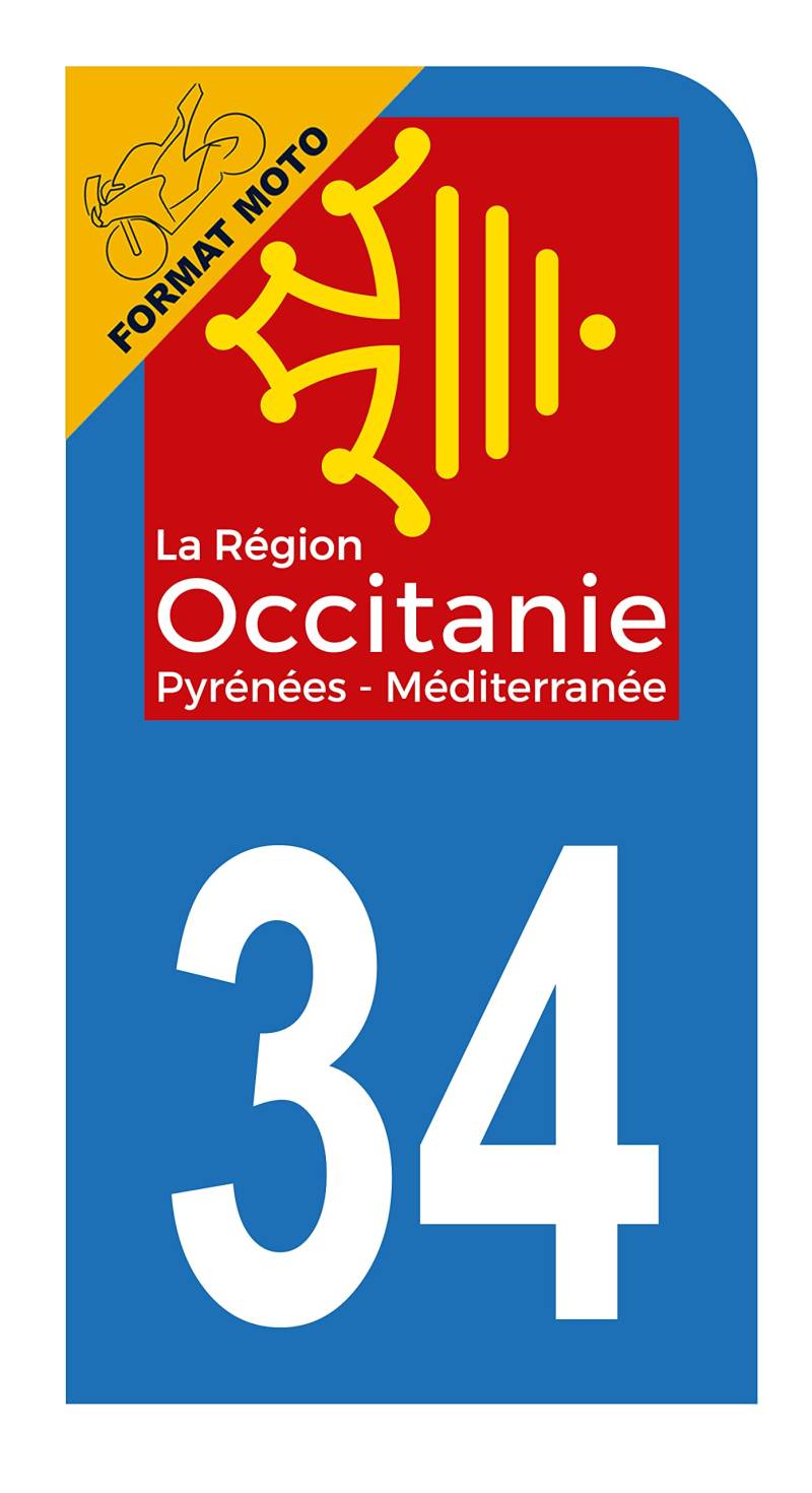 Hadexia Aufkleber für Nummernschild, Motorroller, Departement 34, Hérault, Logo der Okzitanien von HADEXIA