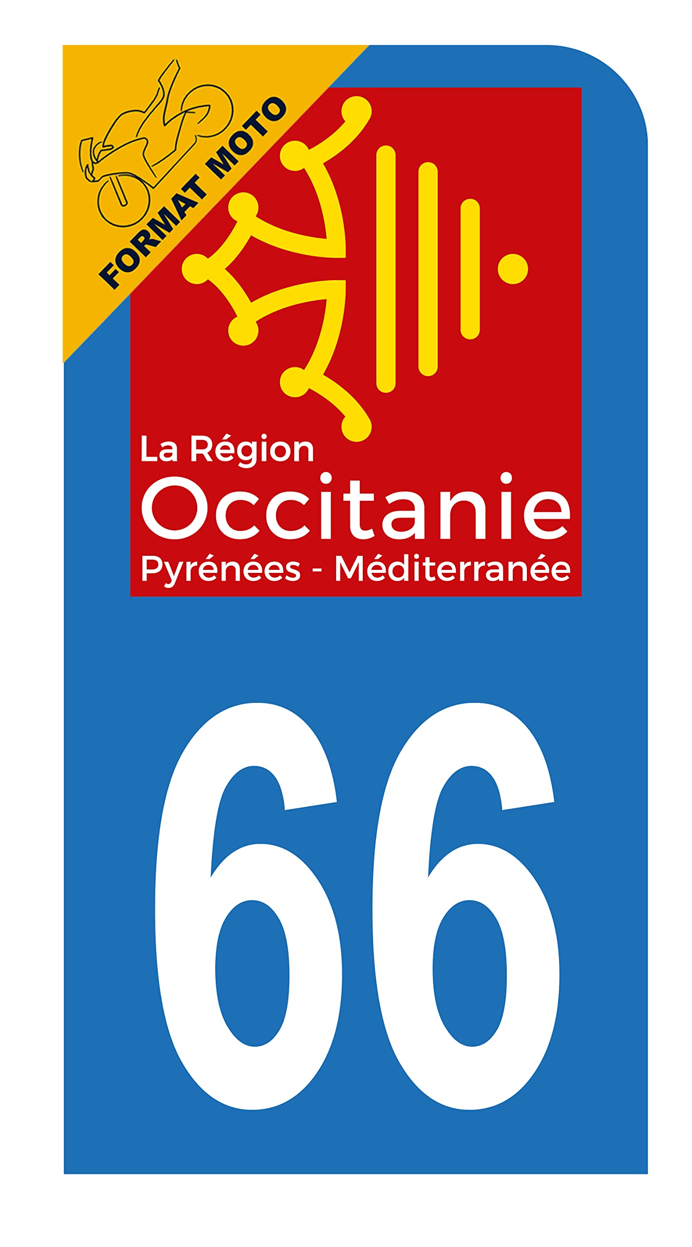 Hadexia Aufkleber für Nummernschild, Motorroller, Departement 66, Pyrénées-Orientale, Logo Region Okzitanien von HADEXIA