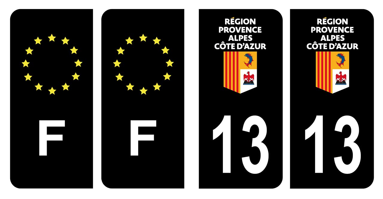 Hadexia Nummernschild-Aufkleber, französisches Departement 13 Bouches-du-Rhône, Logo, Region PACA, Schwarz, Farbe & F, Frankreich, Europa von HADEXIA