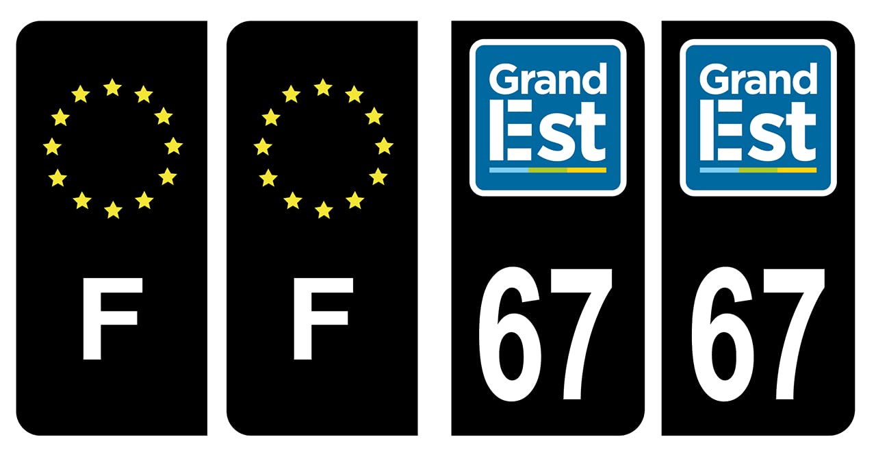 Hadexia Nummernschild-Aufkleber, französisches Departement 67 Bas-Rhin, Logo, Region Grand Est Schwarz, Farbe & F, Frankreich, Europa von HADEXIA