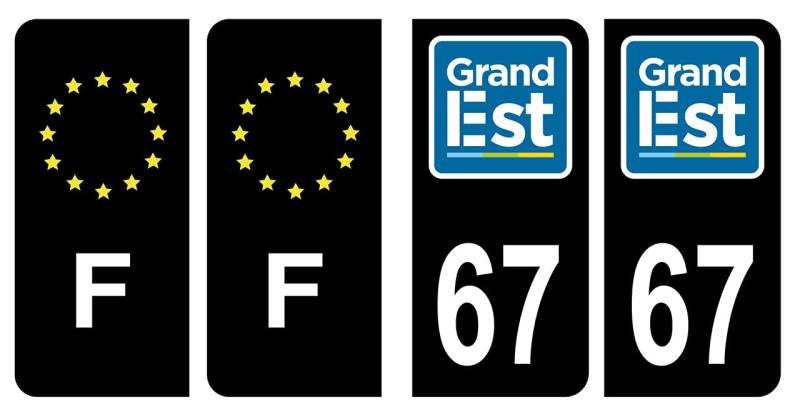 Hadexia Nummernschild-Aufkleber, französisches Departement 67 Bas-Rhin, Logo, Region Grand Est Schwarz, Farbe & F, Frankreich, Europa von HADEXIA