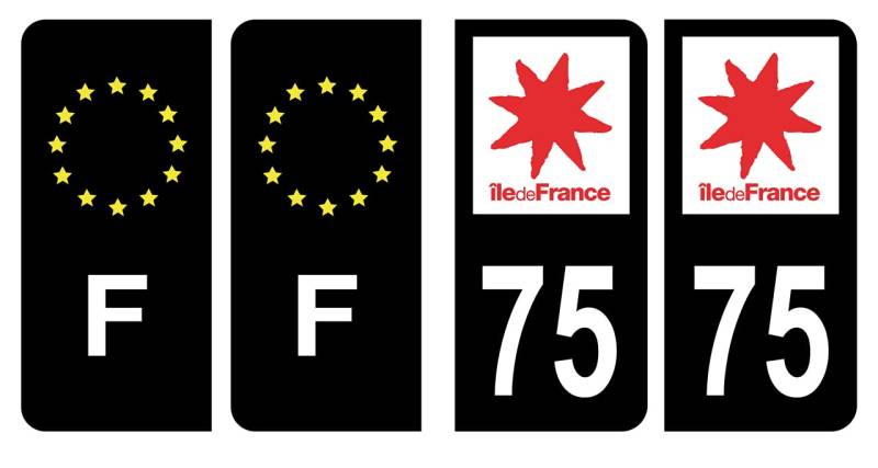 Hadexia Nummernschild-Aufkleber, französisches Departement 75, Paris, Logo, Region Ile-de-France, Schwarz, Farbe & F, Frankreich, Europa von HADEXIA