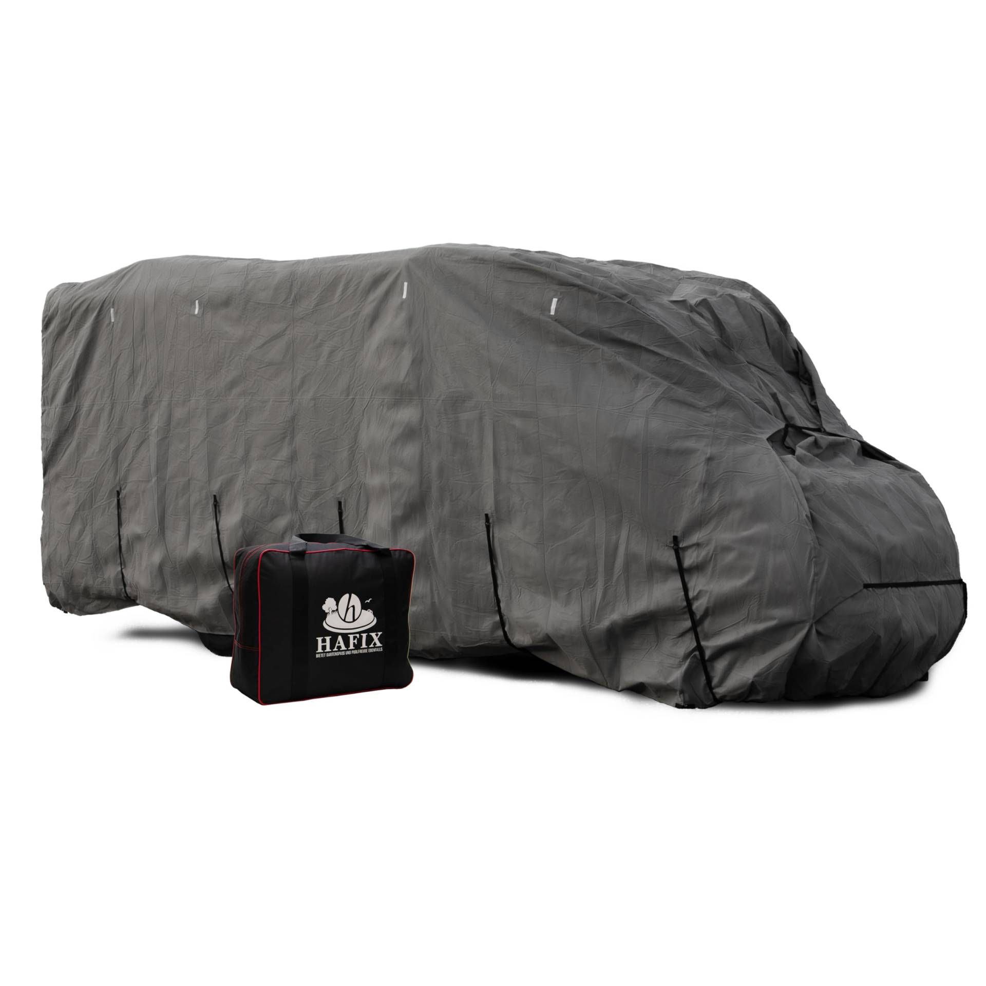 HAFIX Wohnmobil Schutzhülle - 3-lagige Ganzgarage in grau, Größe 800x260x270cm, 160g/m² - Wetterfeste Wohnmobilabdeckung Abdeckung für Winter. Wohnmobil Abdeckplane Schutz Regen-, Laub-, Schneeschutz. von HAFIX
