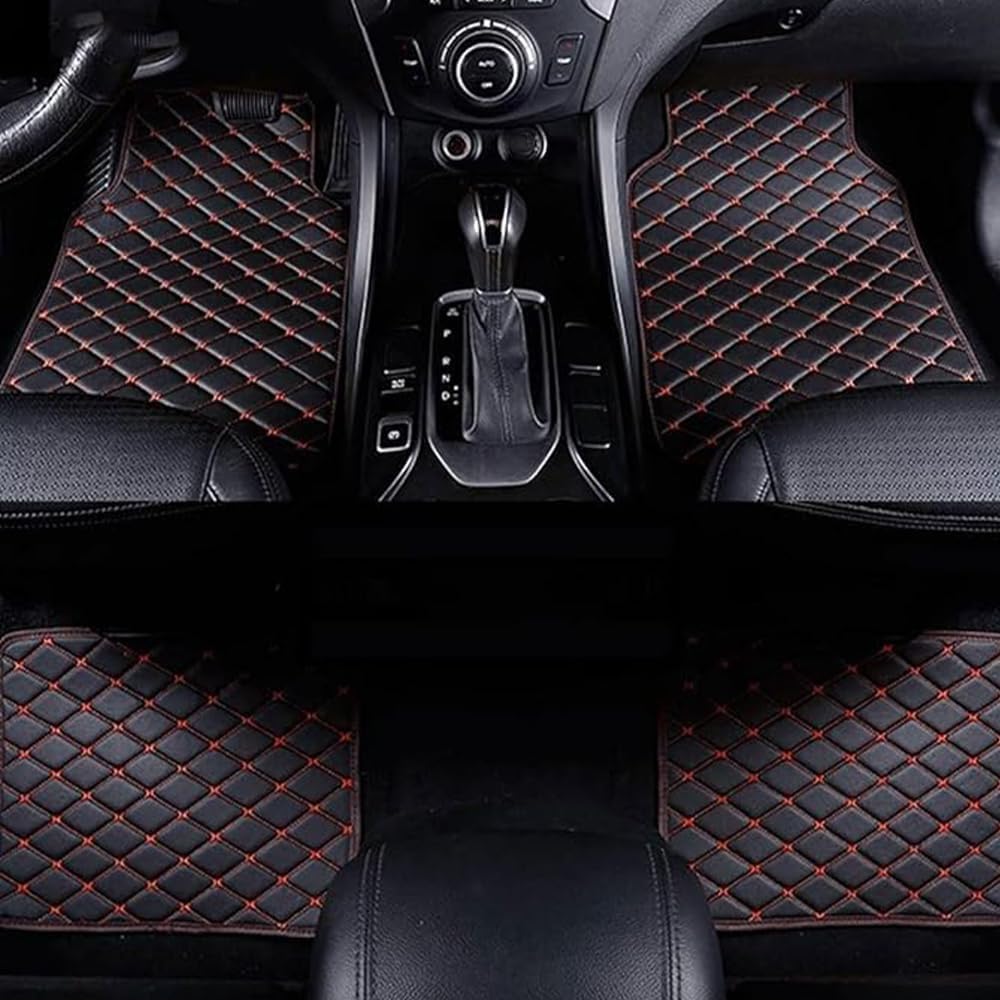 Auto Bodenmatte Fußmatten für Polo Plus 2019 2020 2021 2022 2023 2024 2025(LHD), Nach Maß Allwetterschutz Leder Fussmatten Vorne und Hinten Automatten,D-Black red von HAIYUN