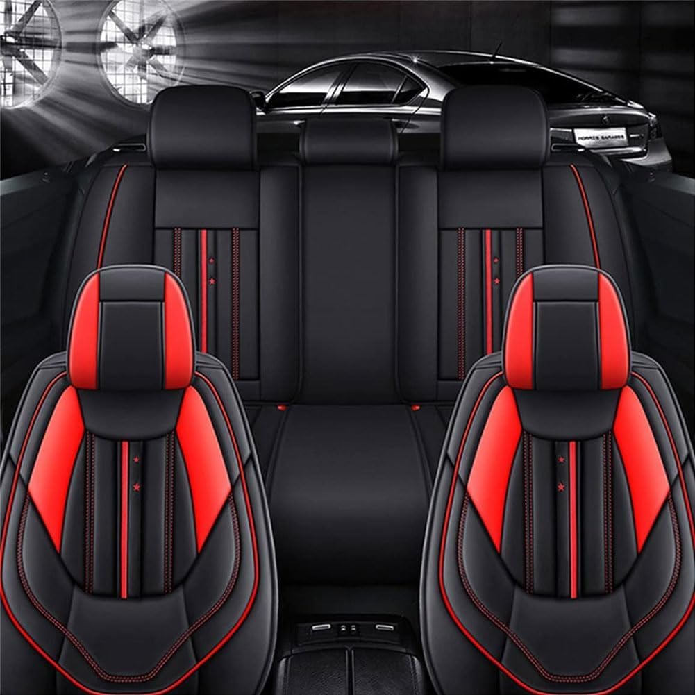 HAIYUN PU Leder Autositzbezüge-Set für Toyota Land Cruiser J300 2021 2022 2023 2024 2023, Airbag kompatibel, wasserdicht, komplett vorne und hinten Schonbezüge,B-Black-red von HAIYUN