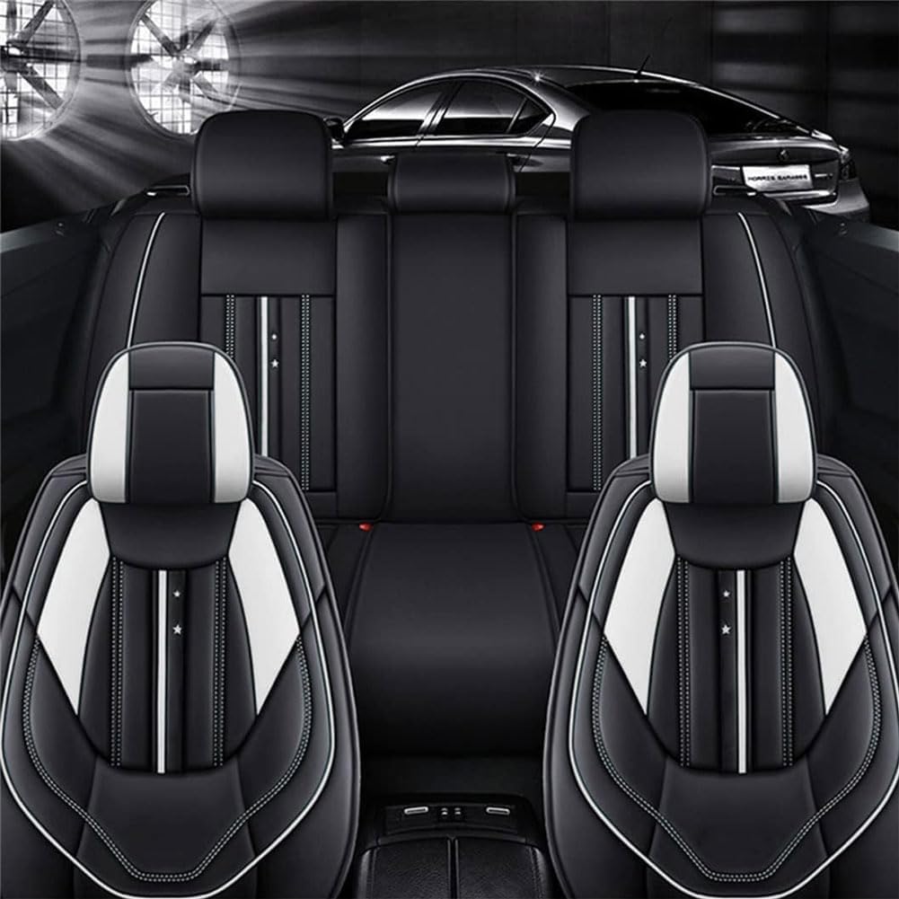 HAIYUN PU Leder Autositzbezüge-Set für Toyota Land Cruiser J6 / J7 / J8 / J9 / J10 / J12, Airbag kompatibel, wasserdicht, komplett vorne und hinten Schonbezüge,C-Black-White von HAIYUN