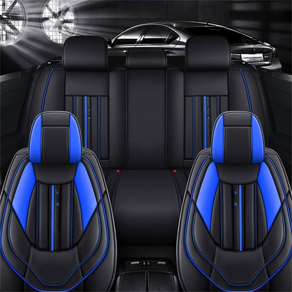 HAIYUN PU Leder Autositzbezüge-Set für Volvo V60 2000-2022 2023 2024, Airbag kompatibel, wasserdicht, komplett vorne und hinten Schonbezüge,E-Black-Blue von HAIYUN