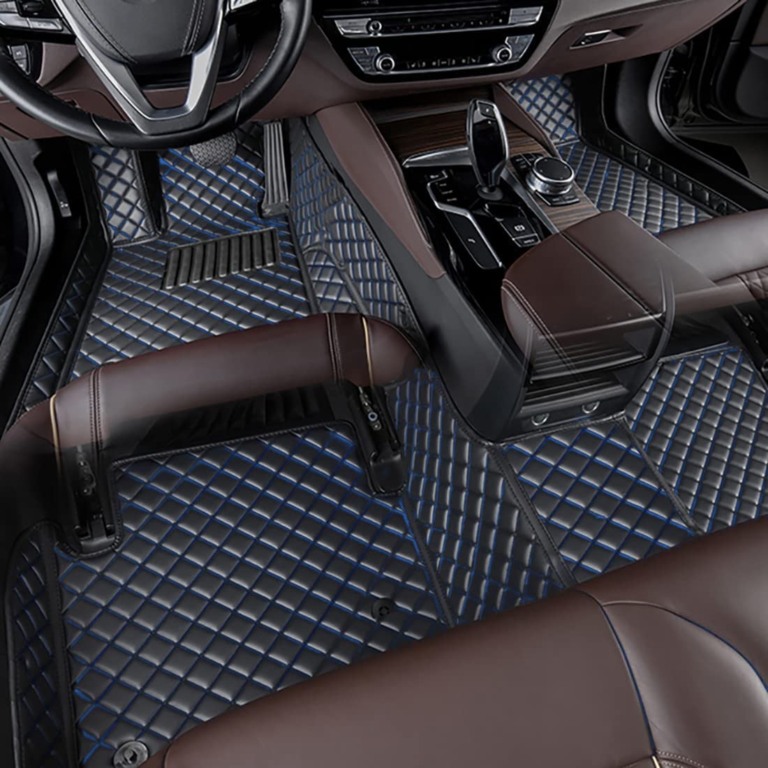 Leder Auto FußMatten Anpassen für Subaru XV 2018-2023, Allwetterschutz Fussmatten Wasserdicht Anti Rutsch Full Set Upgrade Beutelrand,C-Black/Blue von HAIYUN