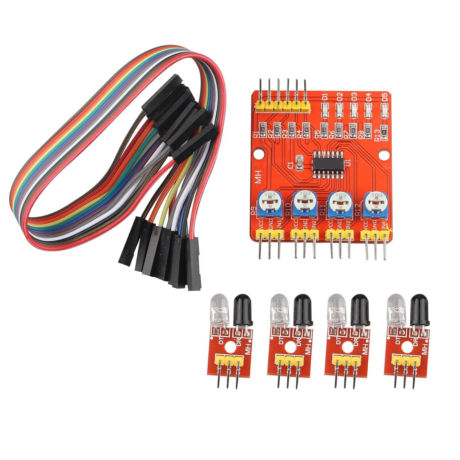 HALJIA 4-Kanal Infrarot-Tracking-Hindernis Vermeidung Sensor Modul 4 CH IR Line drückernut Sensor PCB Board Kompatibel mit Smart Car/Arduino von HALJIA