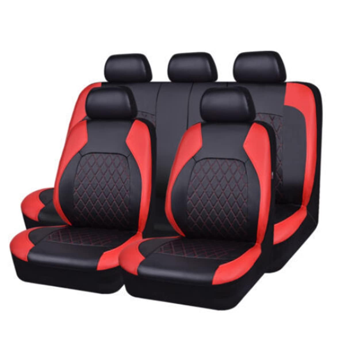 HALOD 9 Stück Autositzschutz für Mini Clubman R55 Leder Vollsitzbezug atmungsaktiv Autositzkissen Set,A/9pcs Set Red von HALOD