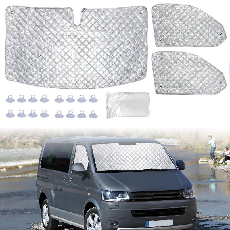Sonnenschutz Auto frontscheibe für VW T5 T6, 3 STK Sonnenblende Windschutzscheibe Abdeckung,Thermomatte Fahrerhaus Innen, Frontscheibe Fenster Sonnenschutz Auto UV-Schutz/Wind von HAMON