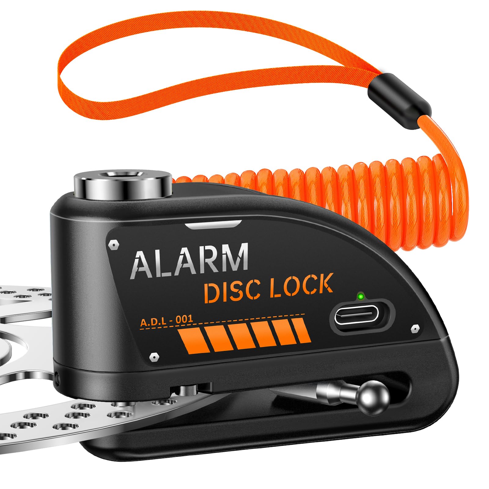Motorrad Scheibenbremsenschloss Wiederaufladbare Motorradschlösser Anti-Diebstahl mit 120dB Alarm, 7mm Lock Pin Motorrad Bremse Helm Roller Radschloss, wasserdicht 5.9FT Reminder Kabel, Schwarz Motorrad Scheibenbremsenschloss Wiederaufladbare Motorradschlösser Anti-Diebstahl mit 120dB Alarm, 7mm Lock Pin Motorrad Bremse Helm Roller Radschloss, wasserdicht 5.9FT Reminder Kabel, Schwarz von HAPYTHDA